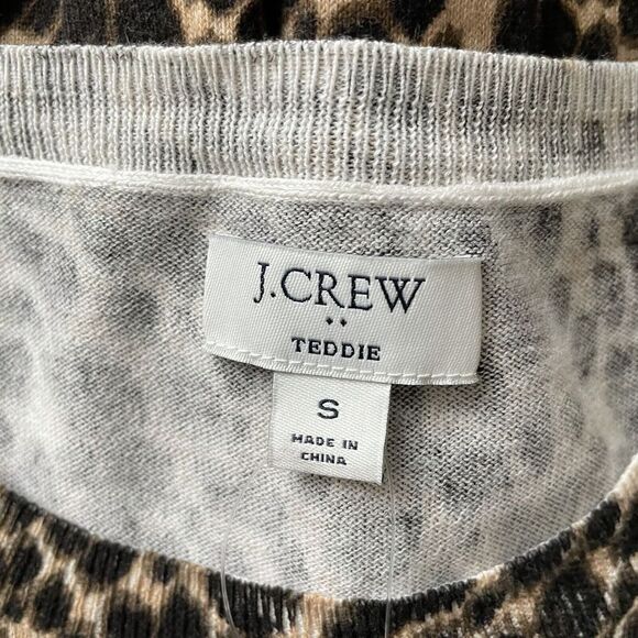 J CREW Womens Leopard-Print Teddie Lightweight Sweater EUC Brown Cotton Small S - Picture 6 of 8